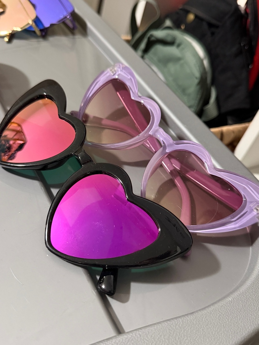 Heart-Shaped Sunglasses Duo - Black with Pink Mirror & Lavender Frames